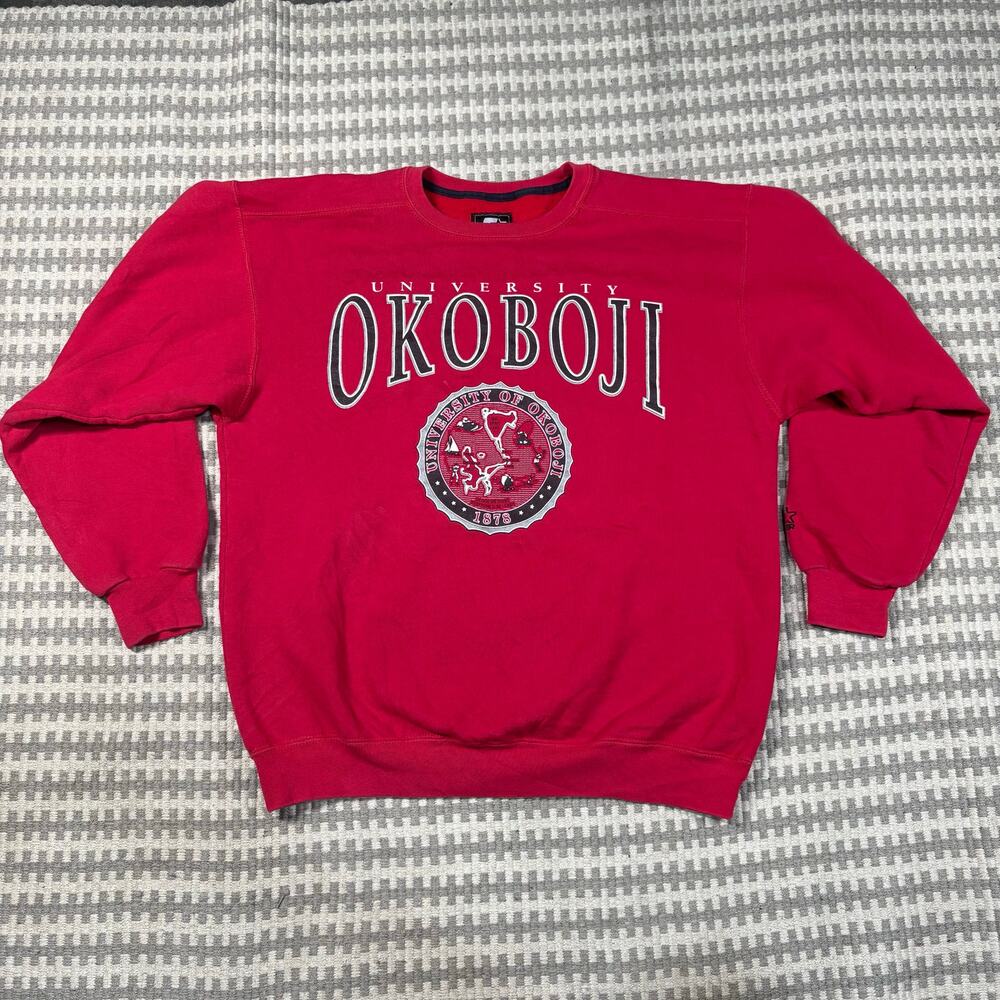 Vintage 90s Starter University of Okoboji Red Sweatshirt Made in USA Sz Large